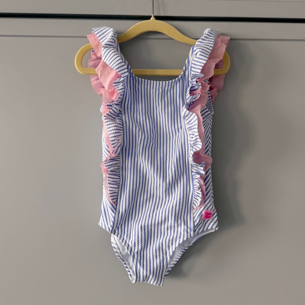 NWOT Rufflebutts Seersucker Waterfall One Piece Swimsuit (5T)